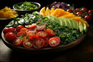 Vegan Salad Bowl, Fresh and Colorful Ingredients for World Vegan Day Celebration, Healthy Gourmet Cuisine Presentation with Delicious Ingredients, AI-generated photo