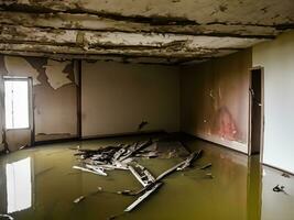 interior of a house after a flooded earthquake, photo