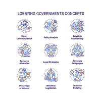 Editable icons set representing lobbying government concepts, isolated vector, thin line colorful illustration. vector