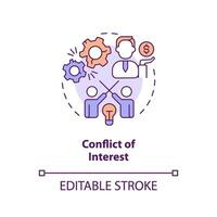 Editable conflict of interest icon concept, isolated vector, lobbying government thin line illustration. vector