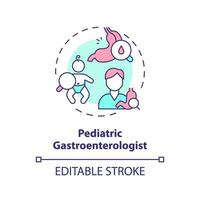 pediátrico gastroenterólogo concepto icono. digestivo sistema. estómago doctor. cuidado de la salud facultativo. niño clínica resumen idea Delgado línea ilustración. aislado contorno dibujo. editable carrera vector