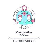 Coordination of care concept icon. Healthcare professional. Information sharing. Emergency team. Medical clinic abstract idea thin line illustration. Isolated outline drawing. Editable stroke vector