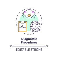 diagnóstico procedimientos concepto icono. pulmonar función prueba. corazón ritmo. niño salud. pediátrico medicina resumen idea Delgado línea ilustración. aislado contorno dibujo. editable carrera vector