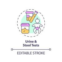 Urine and stool tests concept icon. Kidney function. Medical examination. Healthy baby. Pediatric healthcare abstract idea thin line illustration. Isolated outline drawing. Editable stroke vector