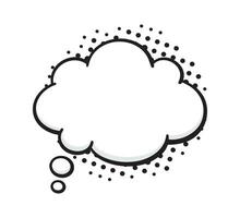 Speech bubble cloud shape with dots rays in pop art style. Comic style dialog balloon template. Hand Drawn vector illustration with outline. Isolated on white background