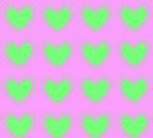Pink seamless pattern with green bright love hearts on for print template, banner. Vector background EPS10.