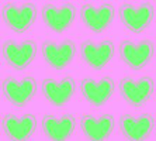 Pink seamless pattern with green bright love hearts on for print template, banner. Vector background EPS10.