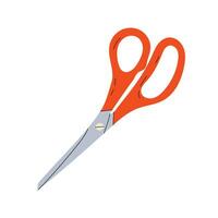 Closed stationery scissors. Sharp red metal scissors for flat style haircuts. Garden scissors for cutting in hand drawn style. Vector stock illustration on isolated white background.