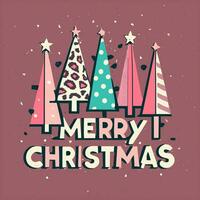 christmas graphics with christmas trees and the inscription merry christmas on a pink background photo