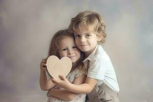 Little children holding a heart. Generate ai photo