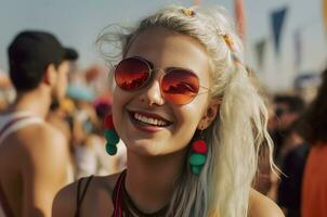 Smiling girl with perfect face skin. Generate ai photo