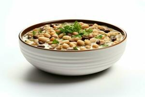 Bean soup bowl on white background. Generate Ai photo
