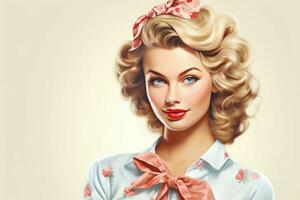 Beautiful girl smiling in pinup style. Generate Ai photo