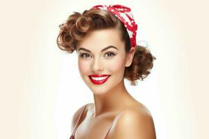 Beautiful girl smiling in pinup style sensual. Generate Ai photo