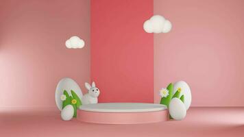 Ostern Eier Tag Verkauf Luxus rot Podium mit Herz und Geschenk Box Rosa Hintergrund 3d Illustration leeren Anzeige Szene video