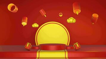 3D red background with chinese new year minimalist podium, suitable for product promotion video