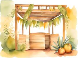 watercolor painting of bamboo arch photo