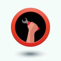 hand holds wrench icon vector