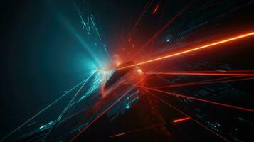 Red and blue laser neon lines abstract background. Generative AI photo