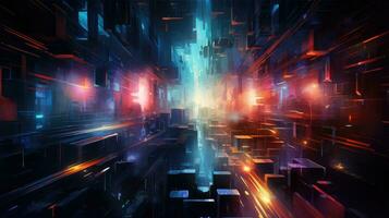 Glowing neon futuristic hi-tech sci-fi abstract background. Generative AI photo