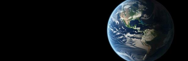 Planet Earth in space, black background. The concept of globalization, saving the planet. AI generated. photo