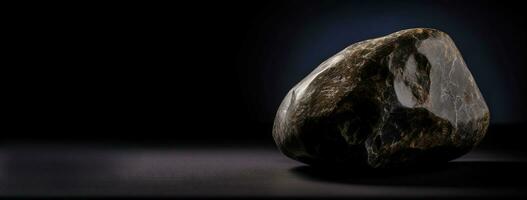 Musgravite is a rare precious natural geological stone on a black background in low key. AI generated. photo