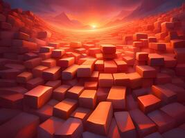 abstract background of red bricks, 3d rendering. photo