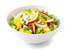 bowl with fresh salad on white background photo