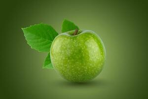 Fresh green apple isolated on green background. photo