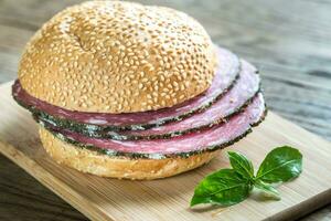 Sandwich with salami photo