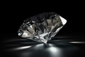 Diamond is a rare precious natural geological stone on a black background in low key. AI generated. photo