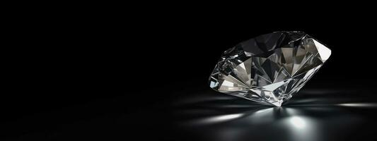 Diamond is a rare precious natural geological stone on a black background in low key. AI generated. photo