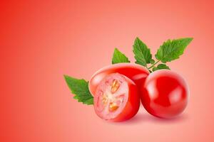 rojo maduro Tomates aislado en rojo antecedentes foto