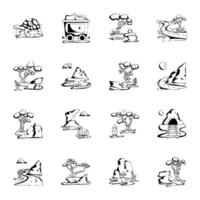 Set of 16 Wild Desert Glyph Icons vector
