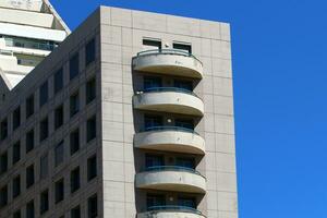 External balcony on the facade of a residential building. photo