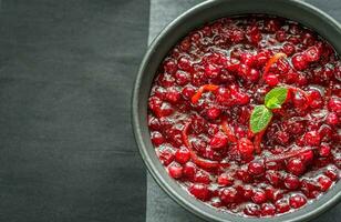 Bowl of homemade cranberry sauce photo