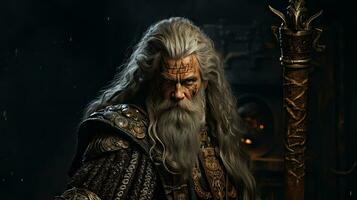 Portrait of an ancient warrior in armor. Fantasy, vikings. photo