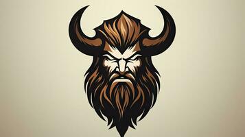 Vector illustration of a viking head with horns and a beard. photo