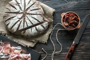 Rye bread with antipasto photo