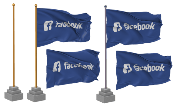 Facebook, FB Flag Waving Different Style With Stand Pole Isolated, 3D Rendering png