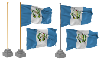 Guatemala vlag golvend verschillend stijl met staan pool geïsoleerd, 3d renderen png