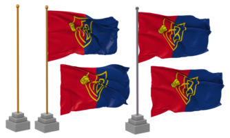 futbolín club basilea 1893, FCB bandera ondulación diferente estilo con estar polo aislado, 3d representación png