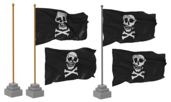 Skulls Danger Sign Flag Waving Different Style With Stand Pole Isolated, 3D Rendering png