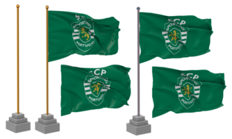 Sporting Clube de Portugal, Sporting CP Flag Waving Different Style With Stand Pole Isolated, 3D Rendering png