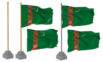 Turkmenistan Flag Waving, Stand, Pole, Isolated, 3d illustration, 3d rendering, Flag, Golden, png