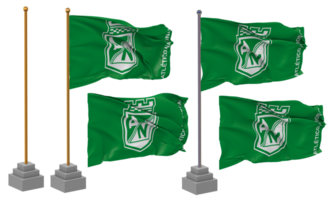 Atletico Nacional SA Football Club Flag Waving Different Style With Stand Pole Isolated, 3D Rendering png