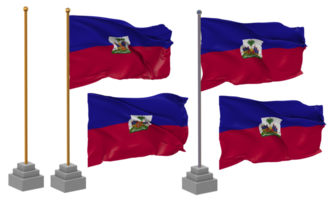 Haïti vlag golvend verschillend stijl met staan pool geïsoleerd, 3d renderen png