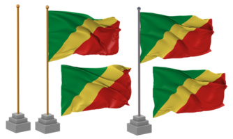 Congo drapeau agitant différent style avec supporter pôle isolé, 3d le rendu png