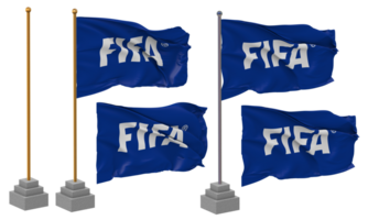 Internationale vereniging Amerikaans voetbal federatie, fifa vlag golvend verschillend stijl met staan pool geïsoleerd, 3d renderen png