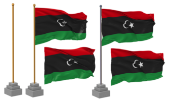 Libia bandera ondulación diferente estilo con estar polo aislado, 3d representación png